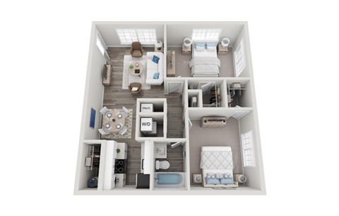 2 Bed 1 Bath Floor Plan | 851 Sq. Ft. at Eastlake Gardens, Decatur, GA